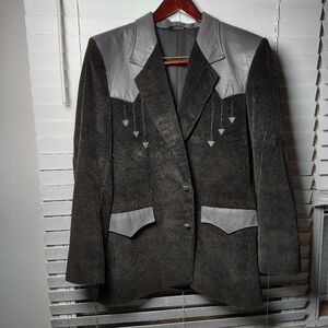 Pioneer Wear Vintage Man's Black And Grey Blazer with USA Patches Size 42/XL